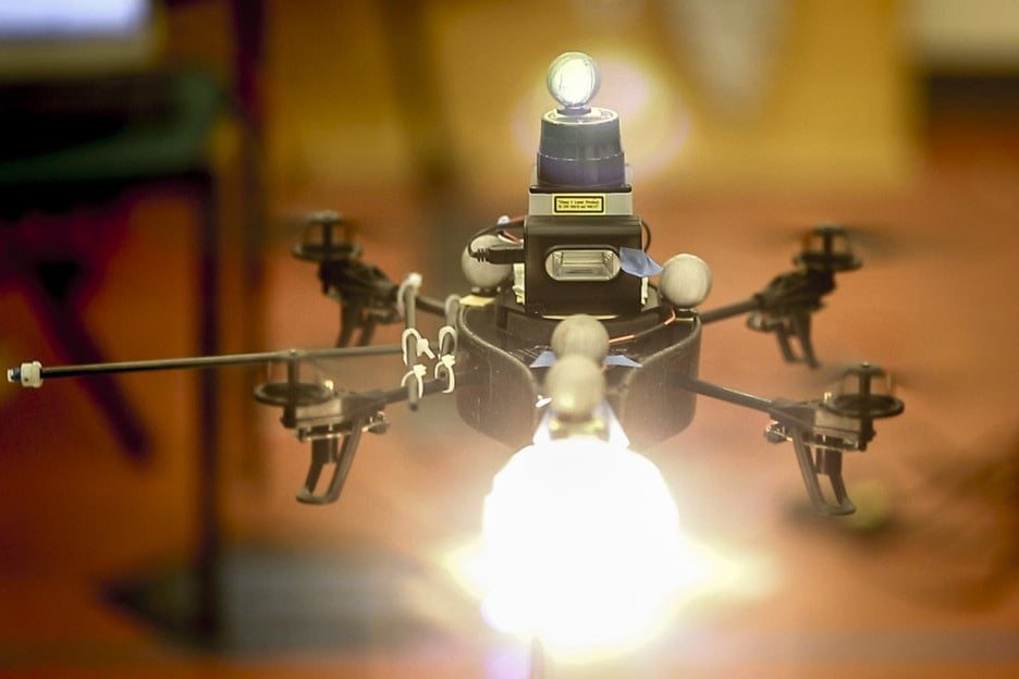 The drone-lighting quadrotor in flight