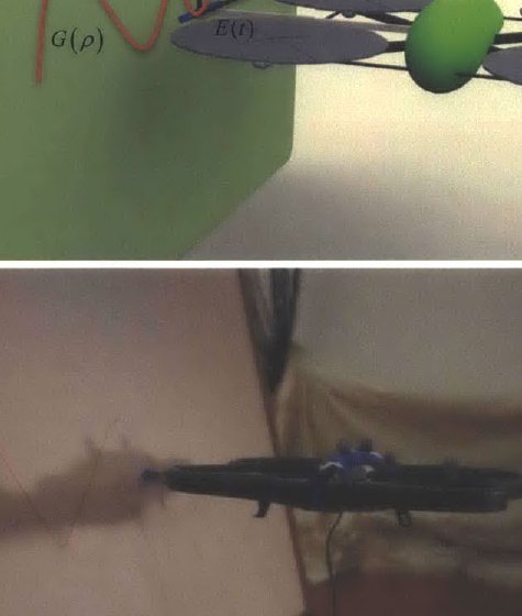 A quadrotor scribing on a board, simulation above and real experiment below